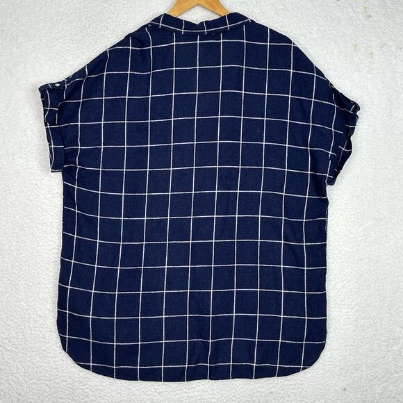 Tahari Blouse Womens 1X Navy White Windowpane Linen Blend Tunic Top Coastal - Picture 7 of 12
